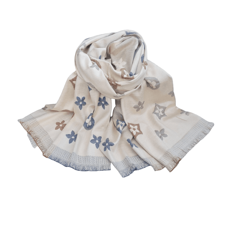 Skjerf Beige Blomst Frynser