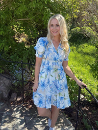 BELLA FLOWER SHORT DRESS Sky Blue