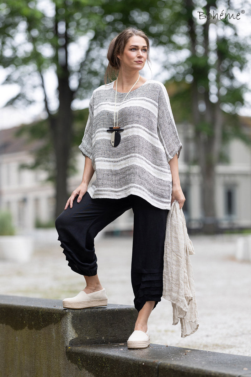 Topp Stripet Sort Print