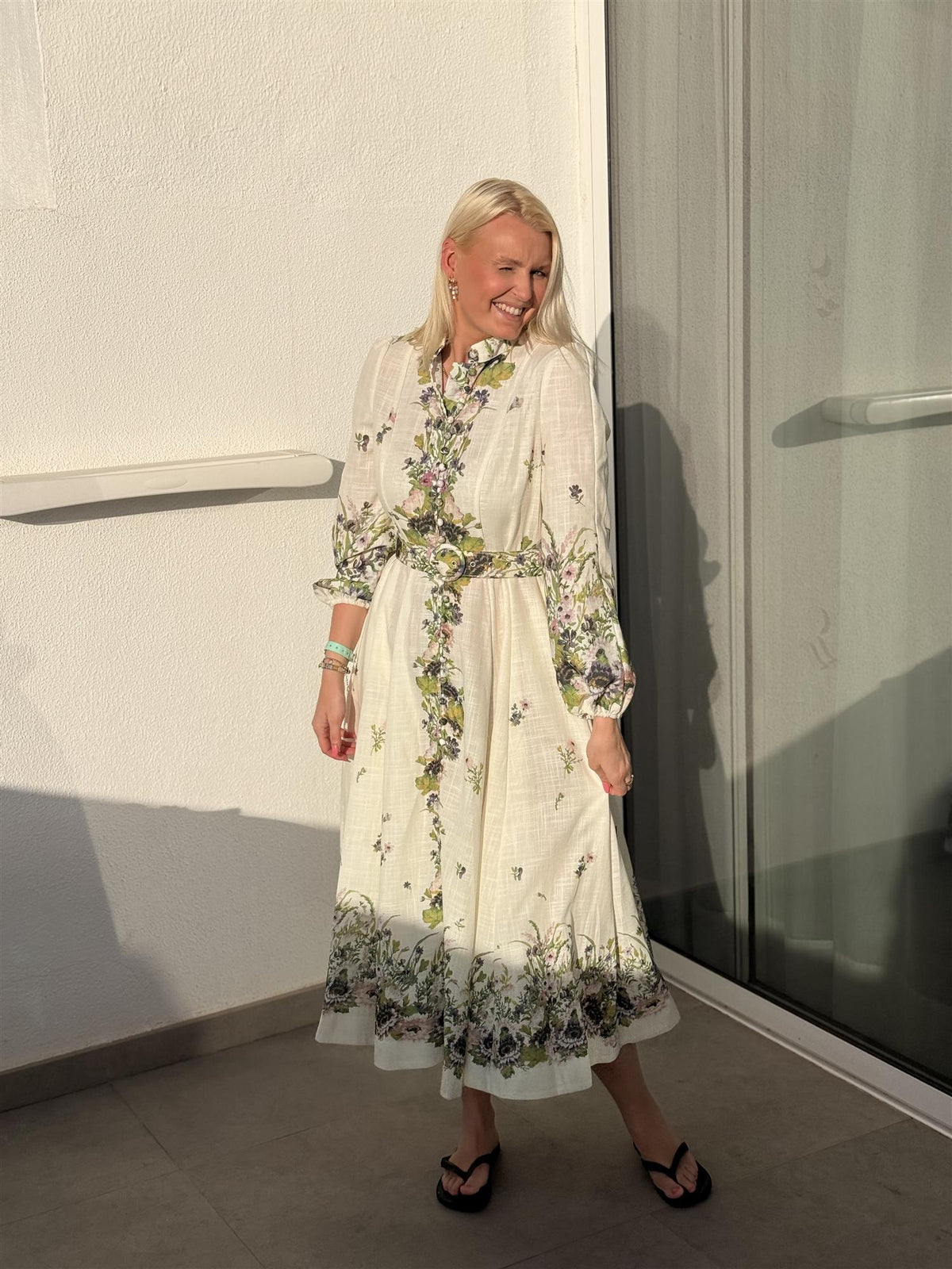 Kjole Lang Blomster Ecru