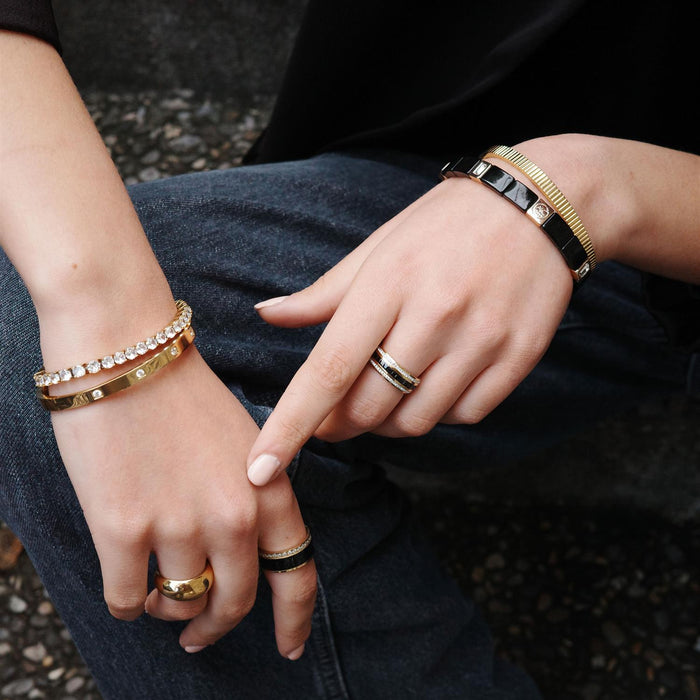 Ring med krystallstener, crystal Gull/Sort