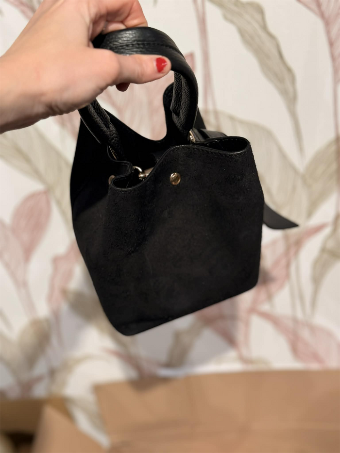 Bøtteveske Semsket Skinn Sort