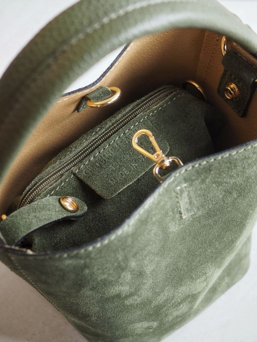 Bøtteveske Semsket Skinn Oliven