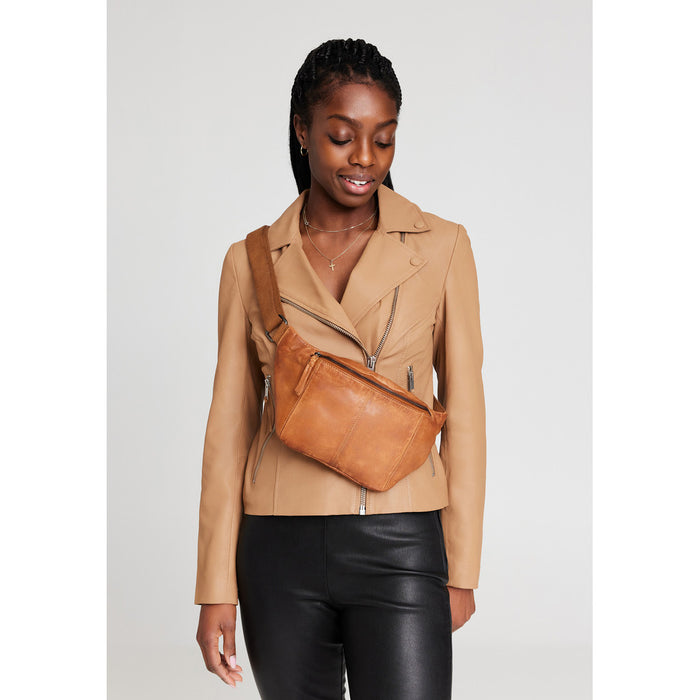 Bumbag Skinn Cognac Gunmetal