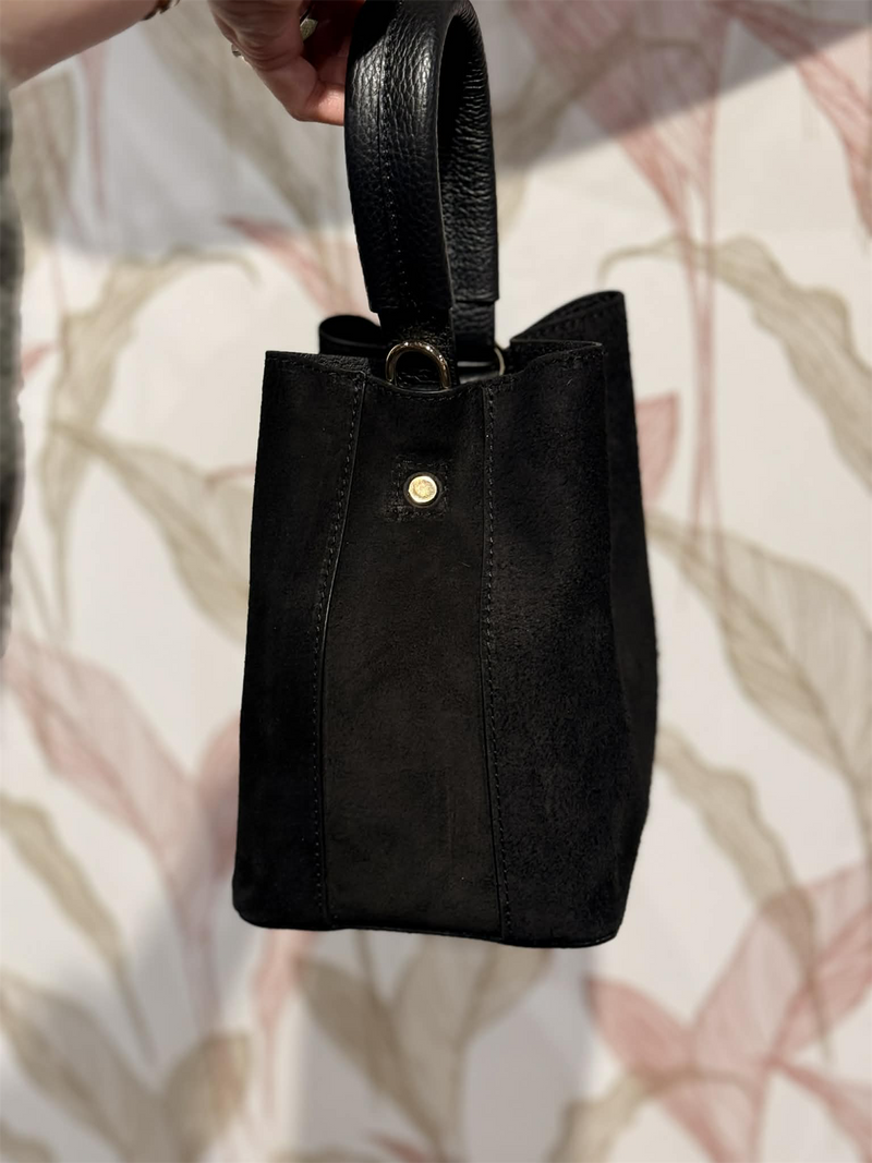 Bøtteveske Semsket Skinn Sort