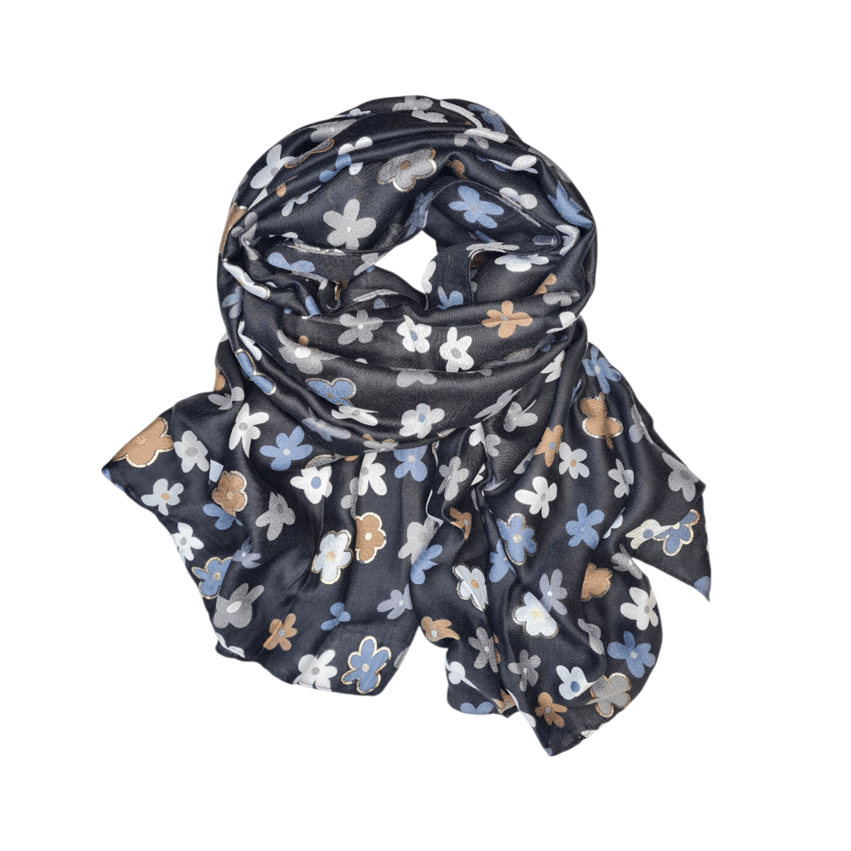Skjerf Diz, Mini Blomster Sort/Brun