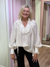 Bluse Volang Knyting White