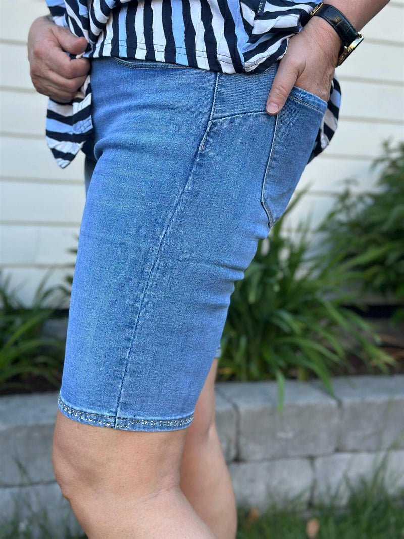 Denim shorts med Bling G-Smack