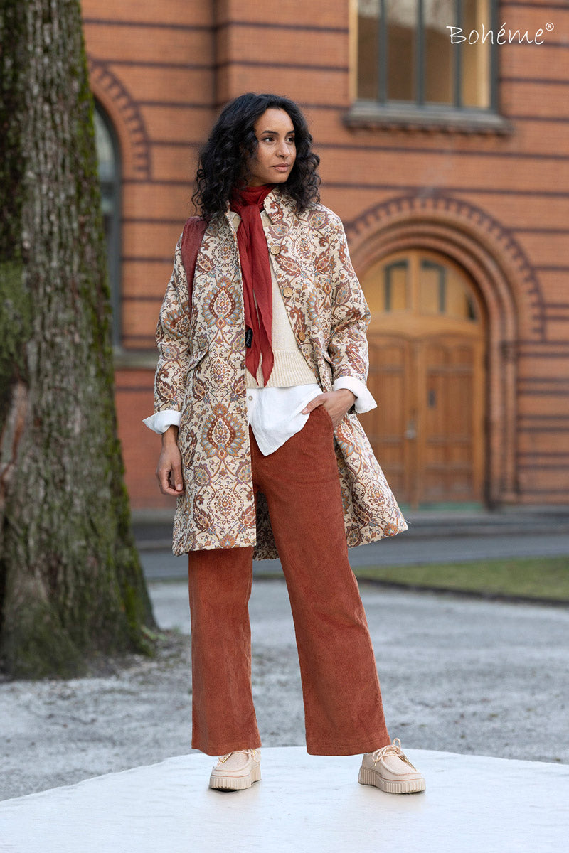 Jakke Lang Jaquard Burnt Orange