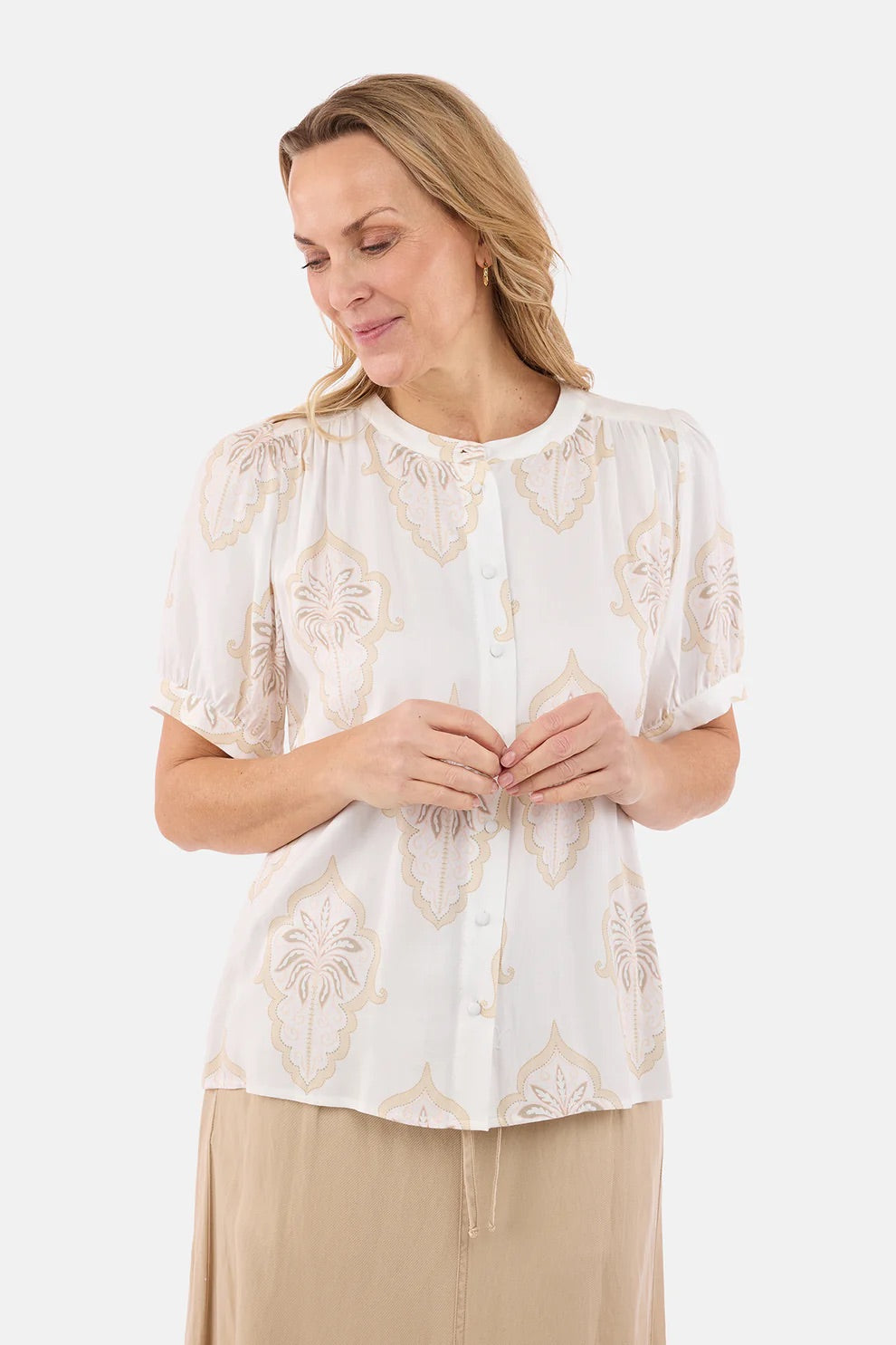 Bluse Offwhite/Beige Print