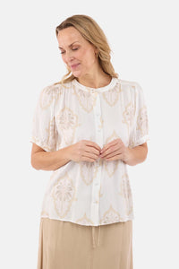 Bluse Offwhite/Beige Print