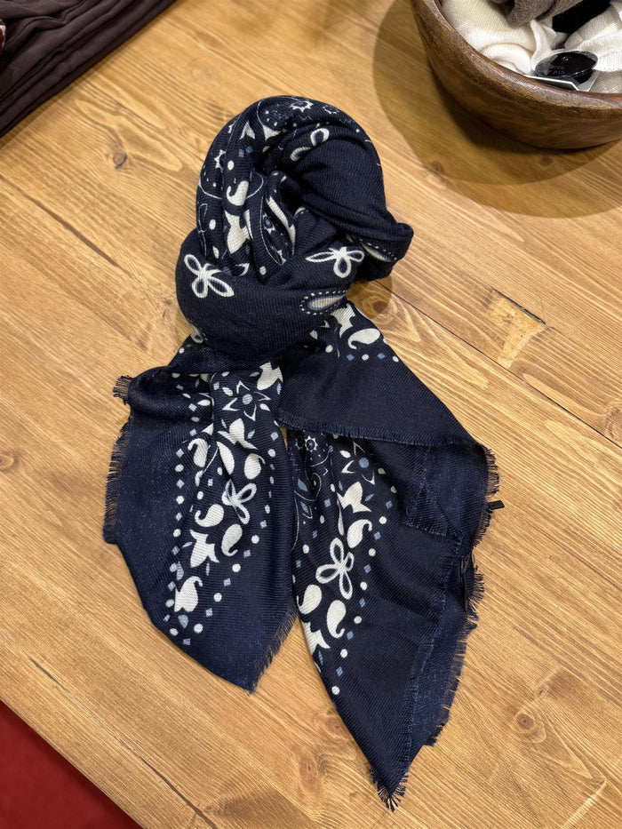 Skjerf Firkantet Paisley ullmix Blå