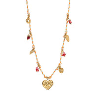 Kort kjede med charms, Hjerte, pink