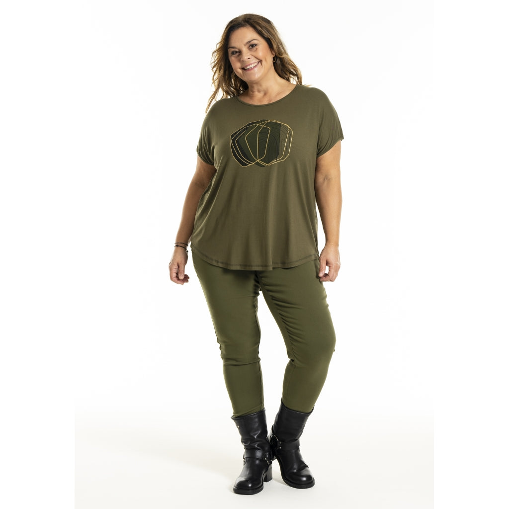 Gitte T-shirt Oliven m/print