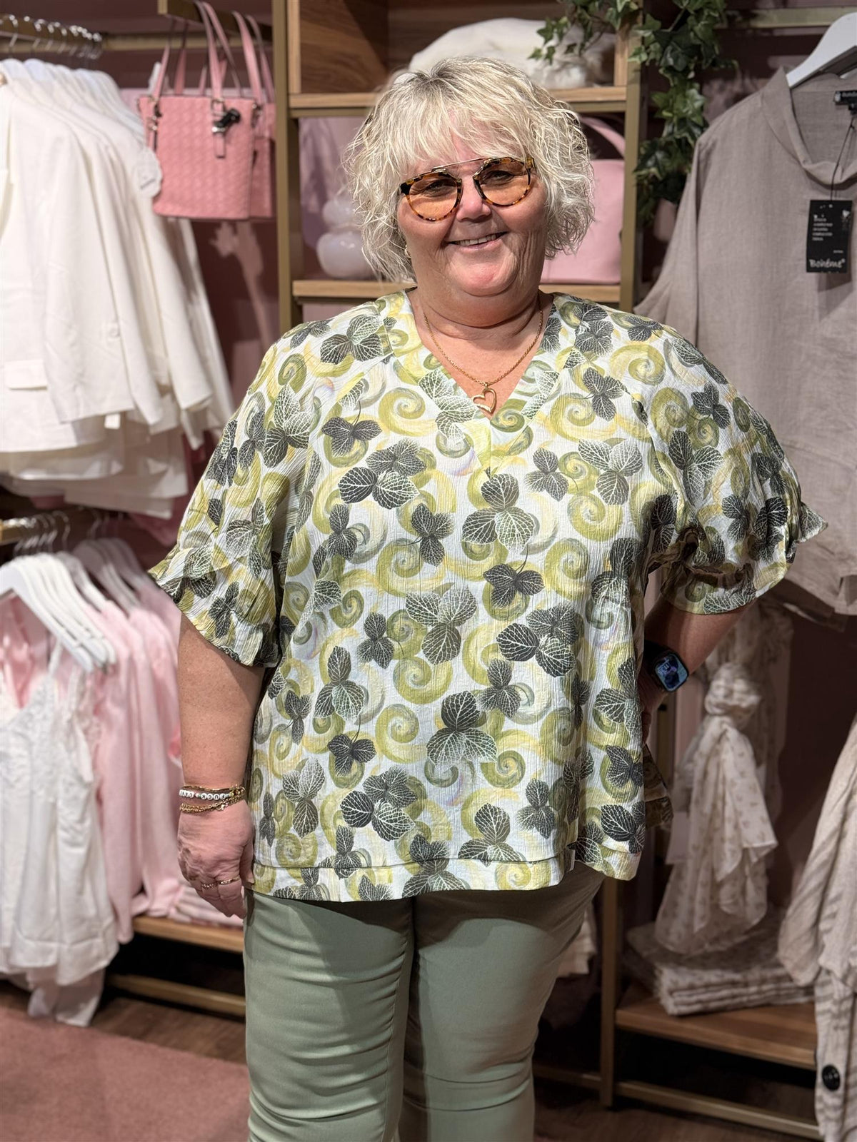 SDasie Blouse Green Offwhite Flower