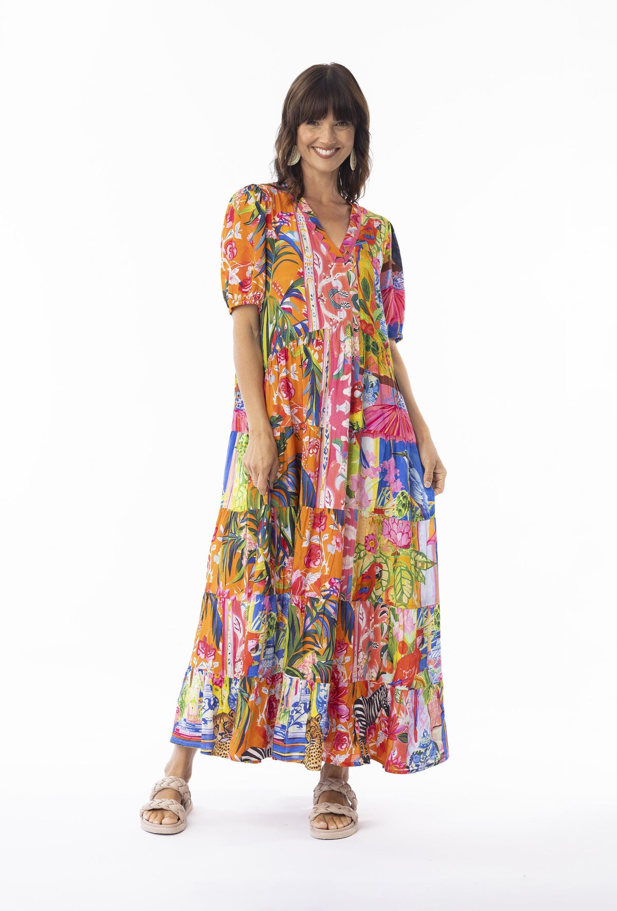 Stefania Dress V Maxi Print