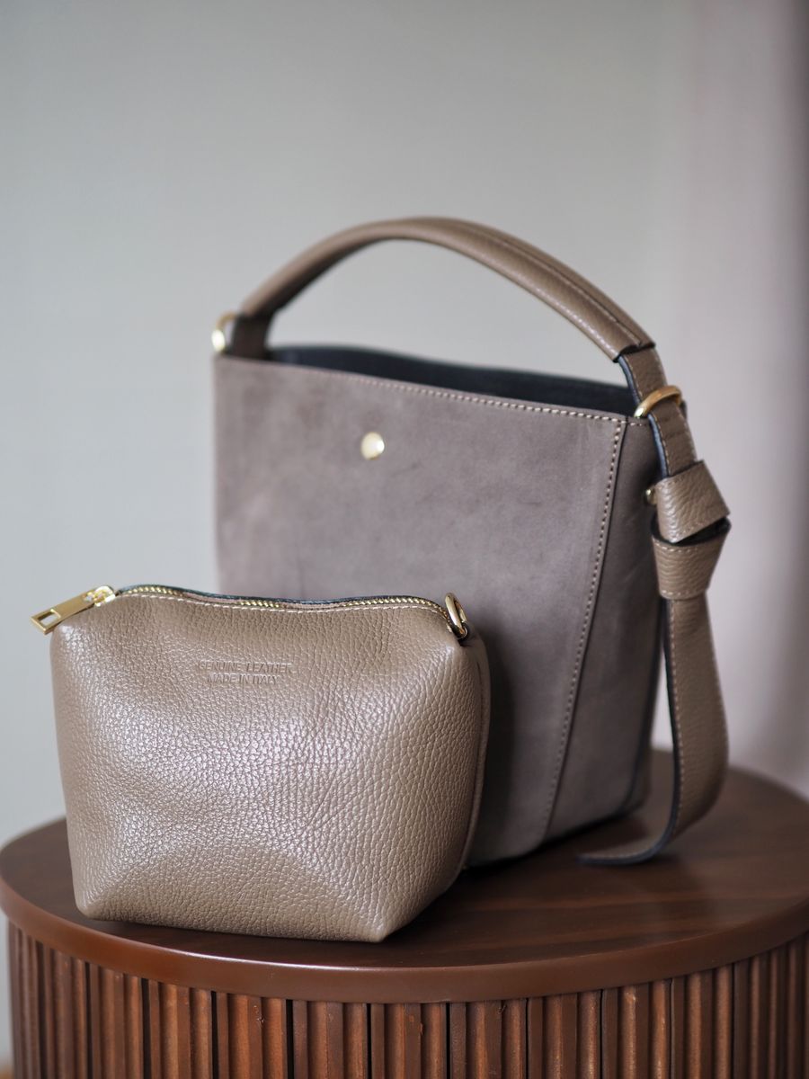 Bøtteveske Semsket Skinn Taupe
