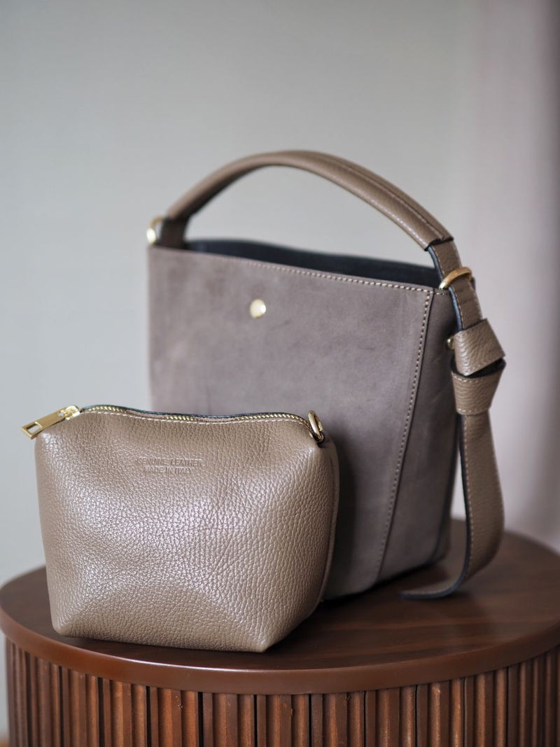 Bøtteveske Semsket Skinn Taupe