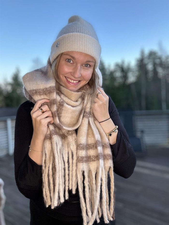 Skjerf Fluffy Check, Beige