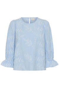 KAmarlee Blouse White Blue Embr