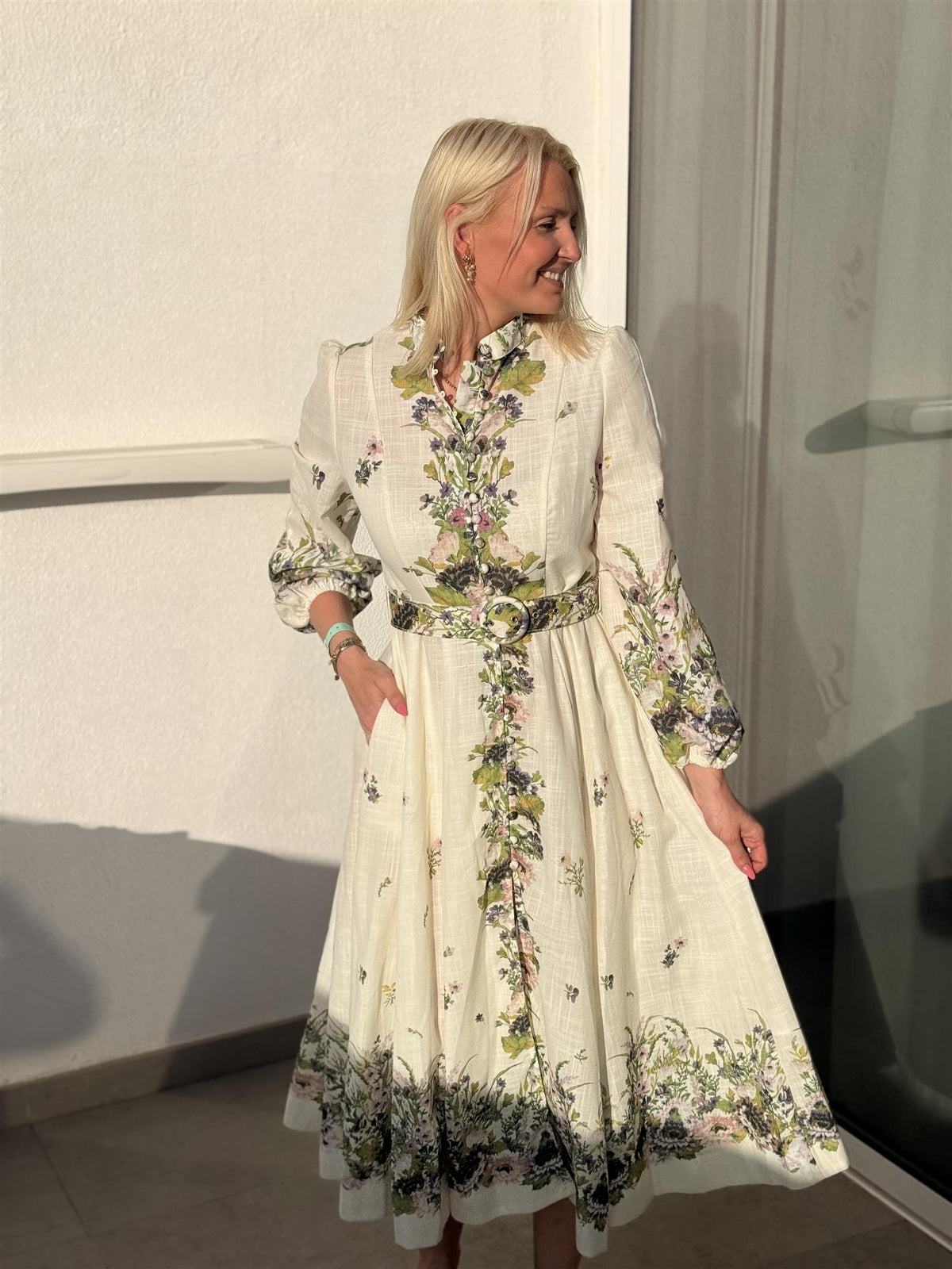 Kjole Lang Blomster Ecru