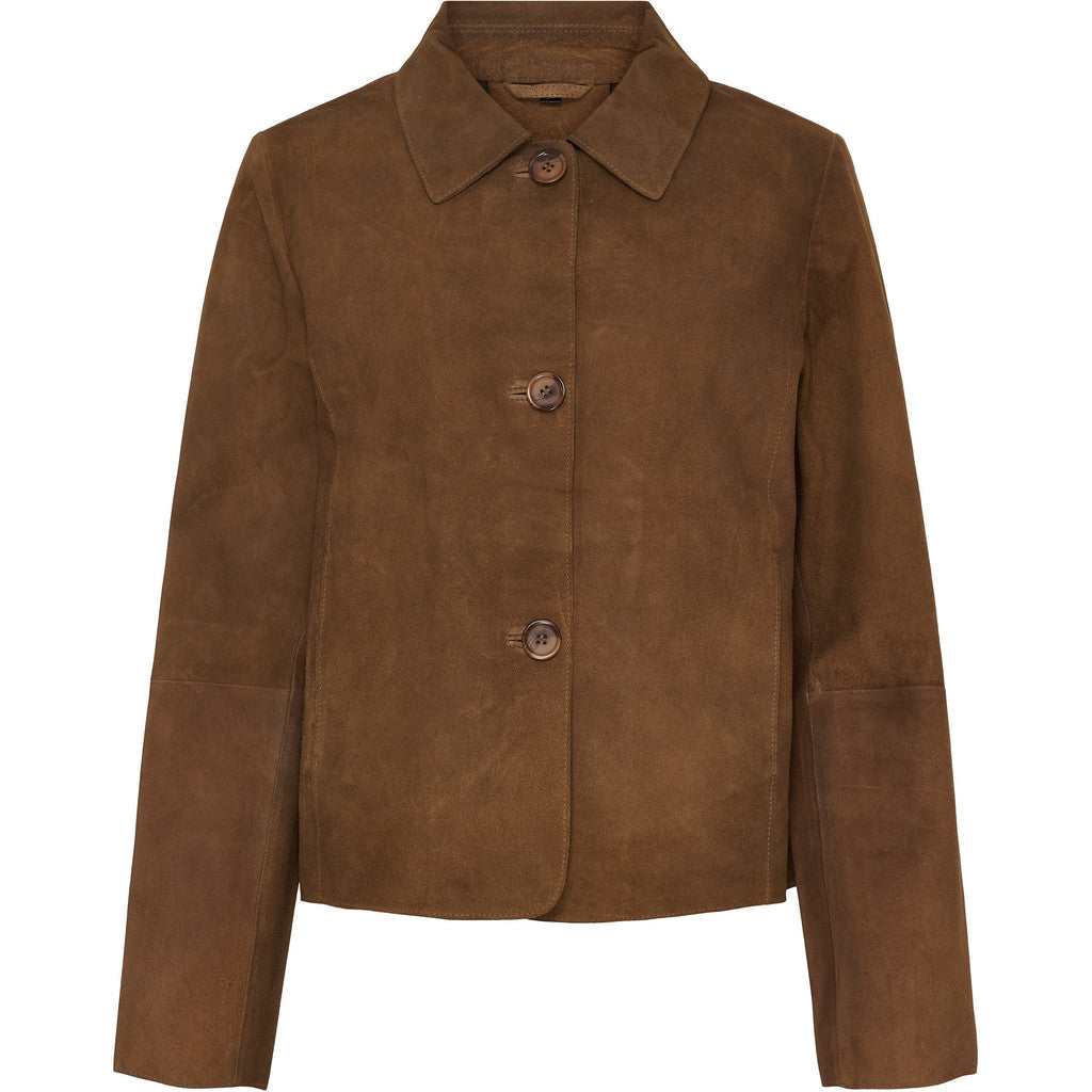 Short Suede Leather Jacket Coffee Brown