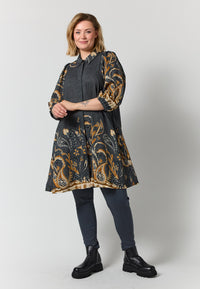 GSkuld Tunic - Black board fabric with brown pattern