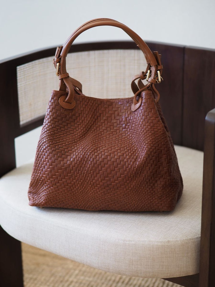 Stor Flettet SkinnVeske Cognac