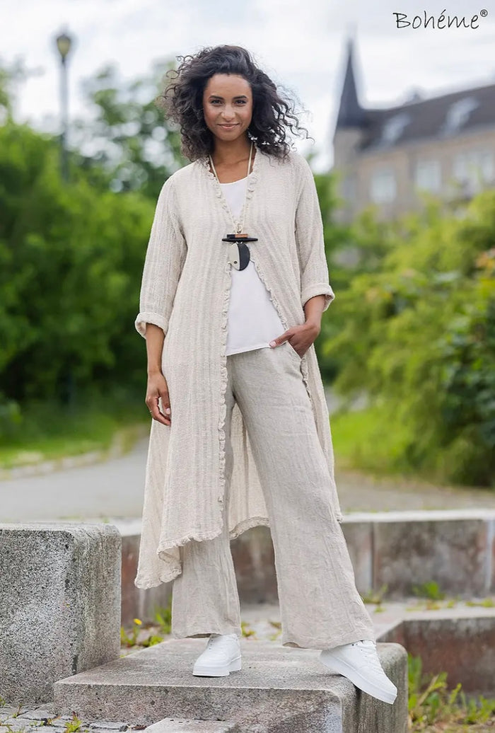 Kåpe Natur Stripet Lin