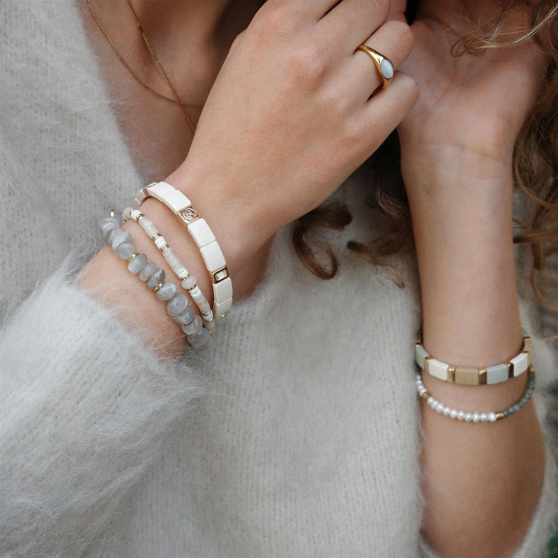 Emaljert armbånd, 20cm, Cream