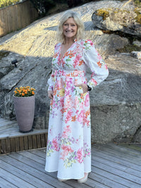 Kjole Lang Hvit med Blomster