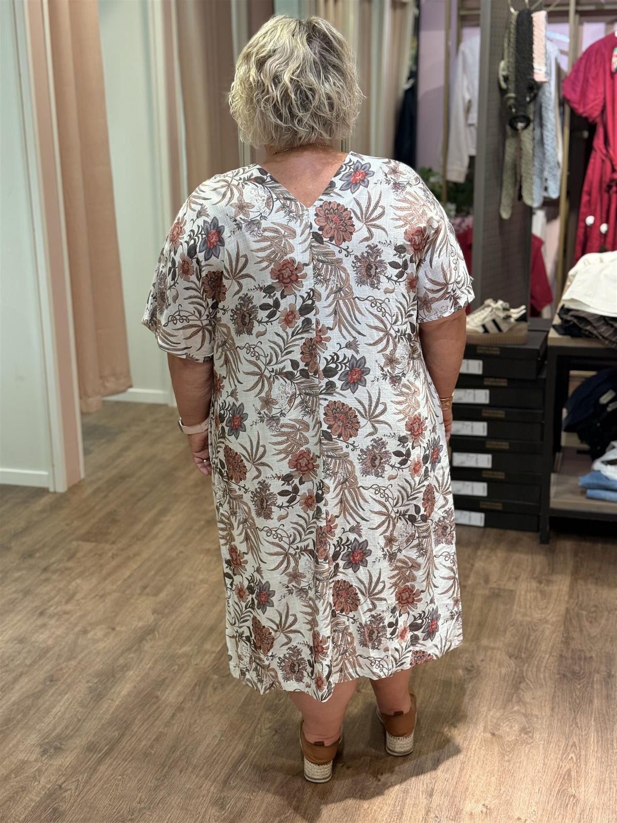 Printed Linen Blend Curve Dress Garden