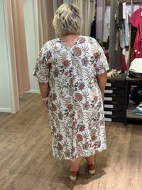 Printed Linen Blend Curve Dress Garden