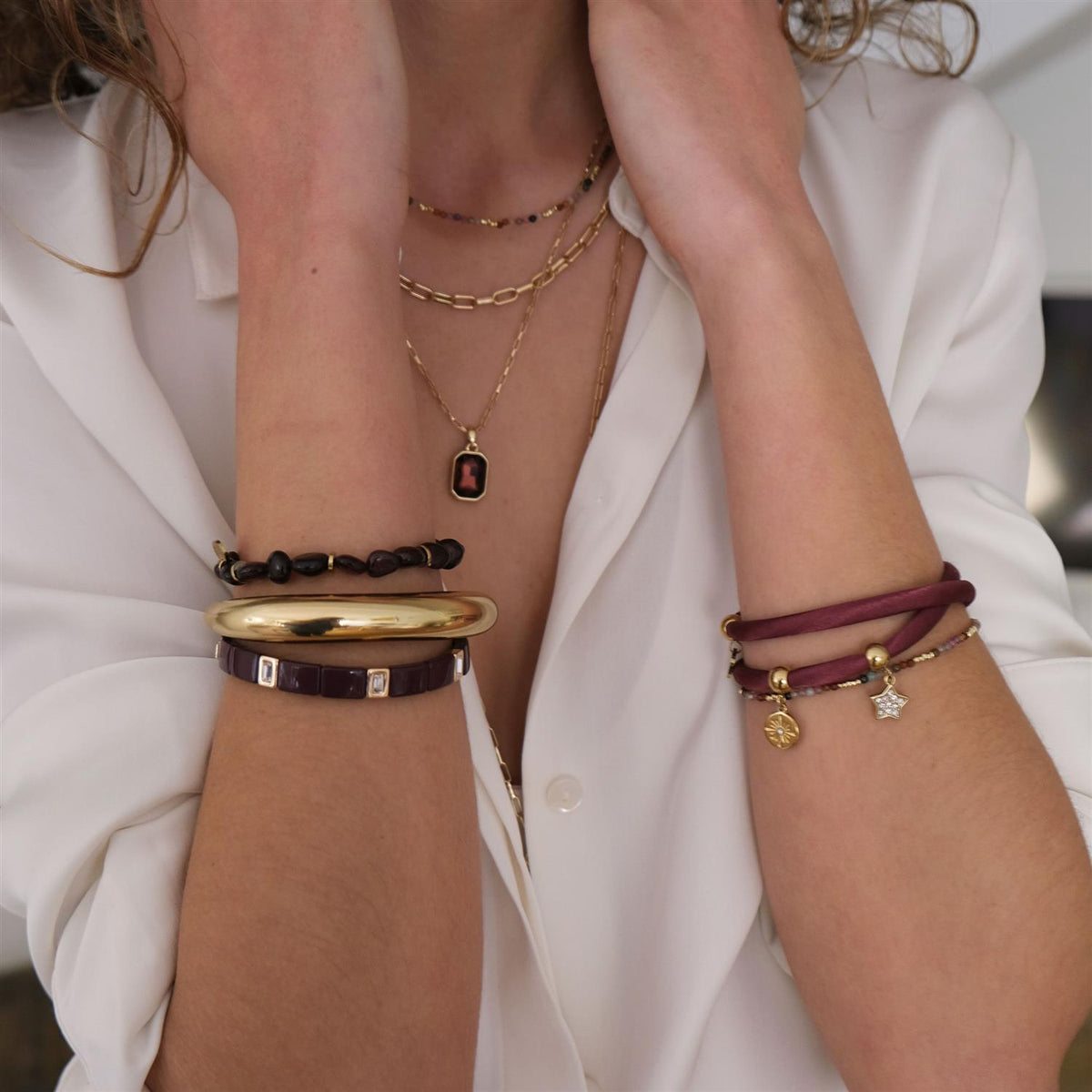 Emaljert armbånd, 20cm, Burgundy