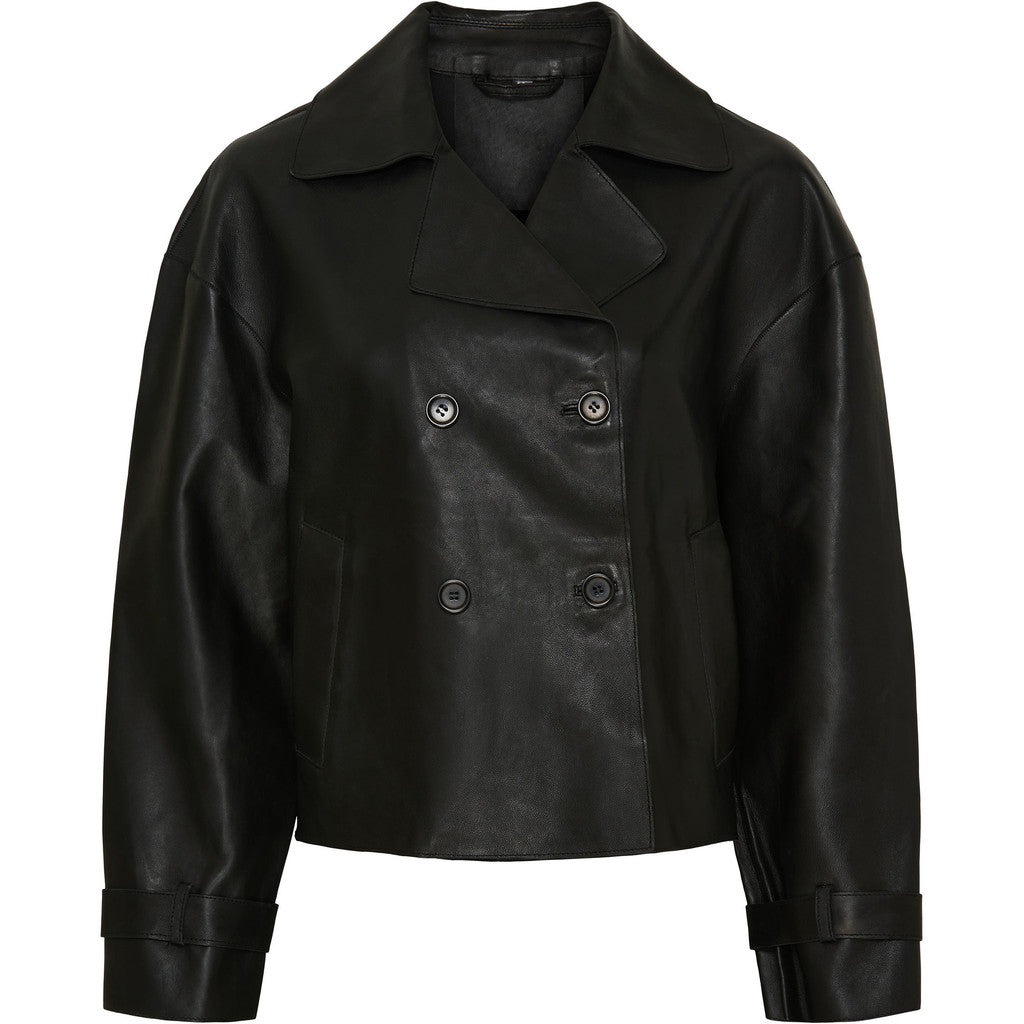 Short Leather Trenchcoat Black