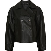 Short Leather Trenchcoat Black