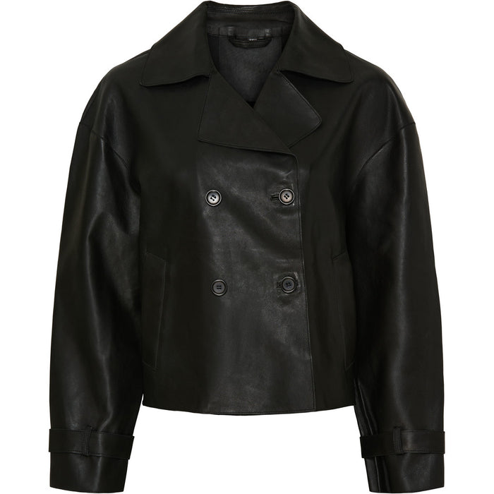 Short Leather Trenchcoat Black
