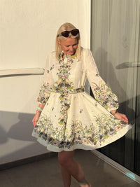 Kjole Kort Blomster Ecru