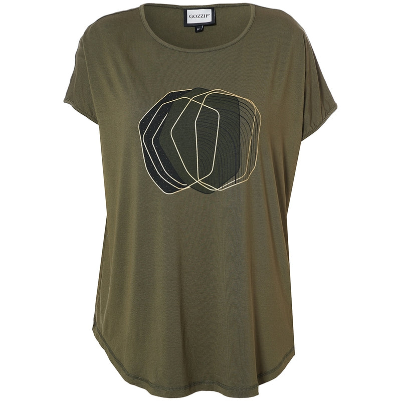 Gitte T-shirt Oliven m/print