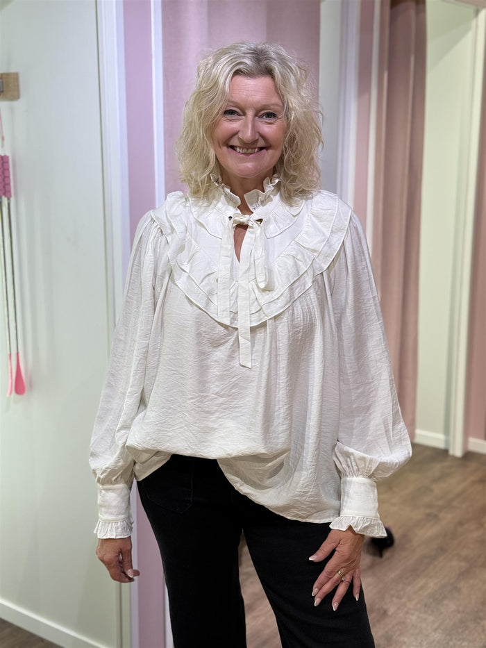 Bluse Volang Knyting White