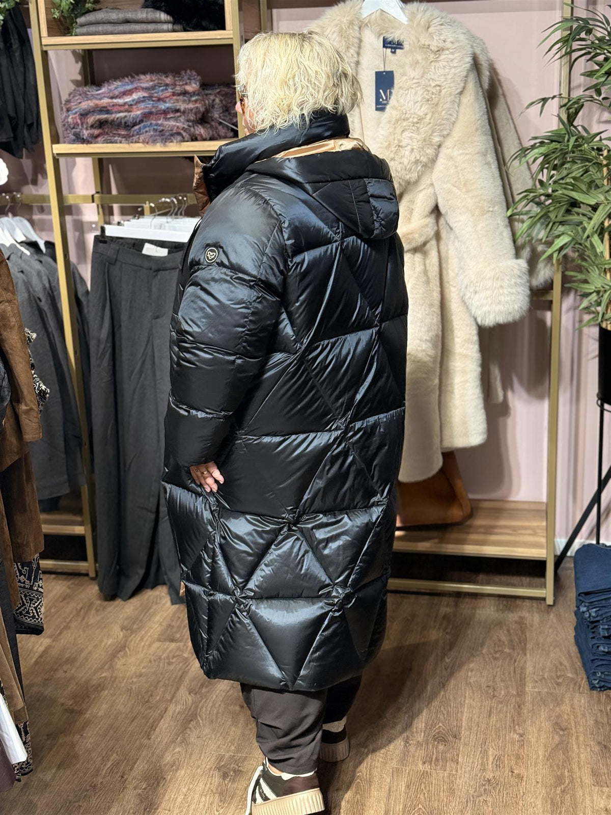 Lang Dunjakke Sort/Beige