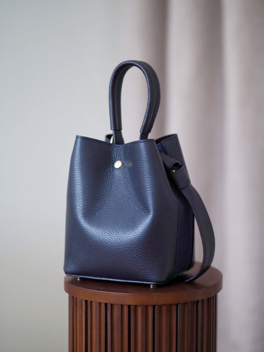 Bøtteveske Glatt Skinn Mørkeblå