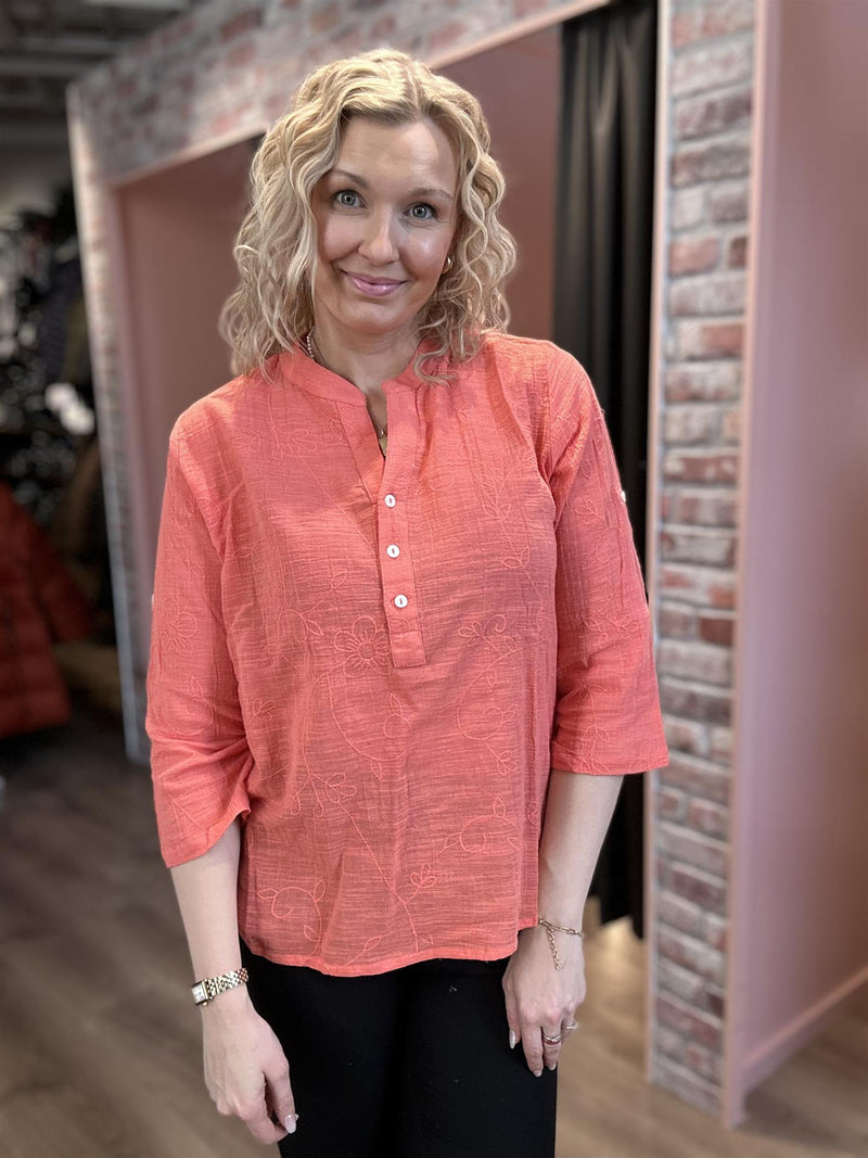 Maggie Emb Shirt Coral