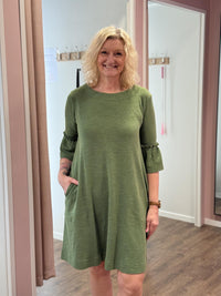 Dress w/trumpet cuff Indigo Melange