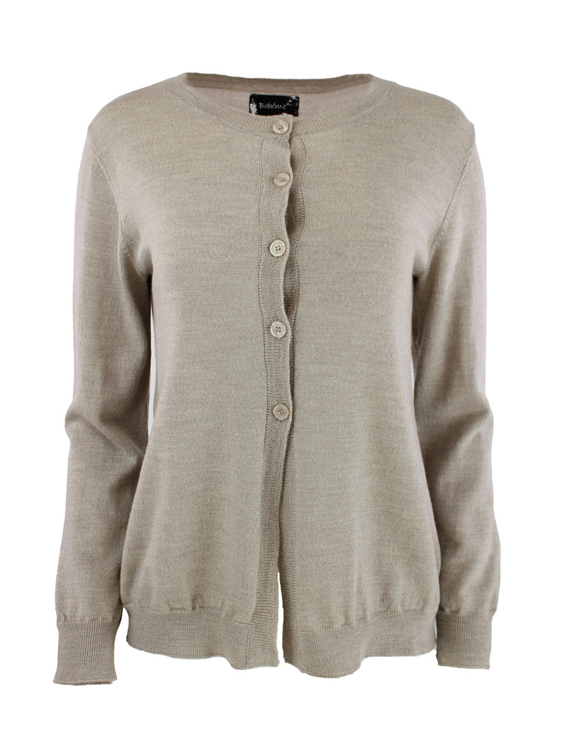 Cardigan kort rund hals, Sand