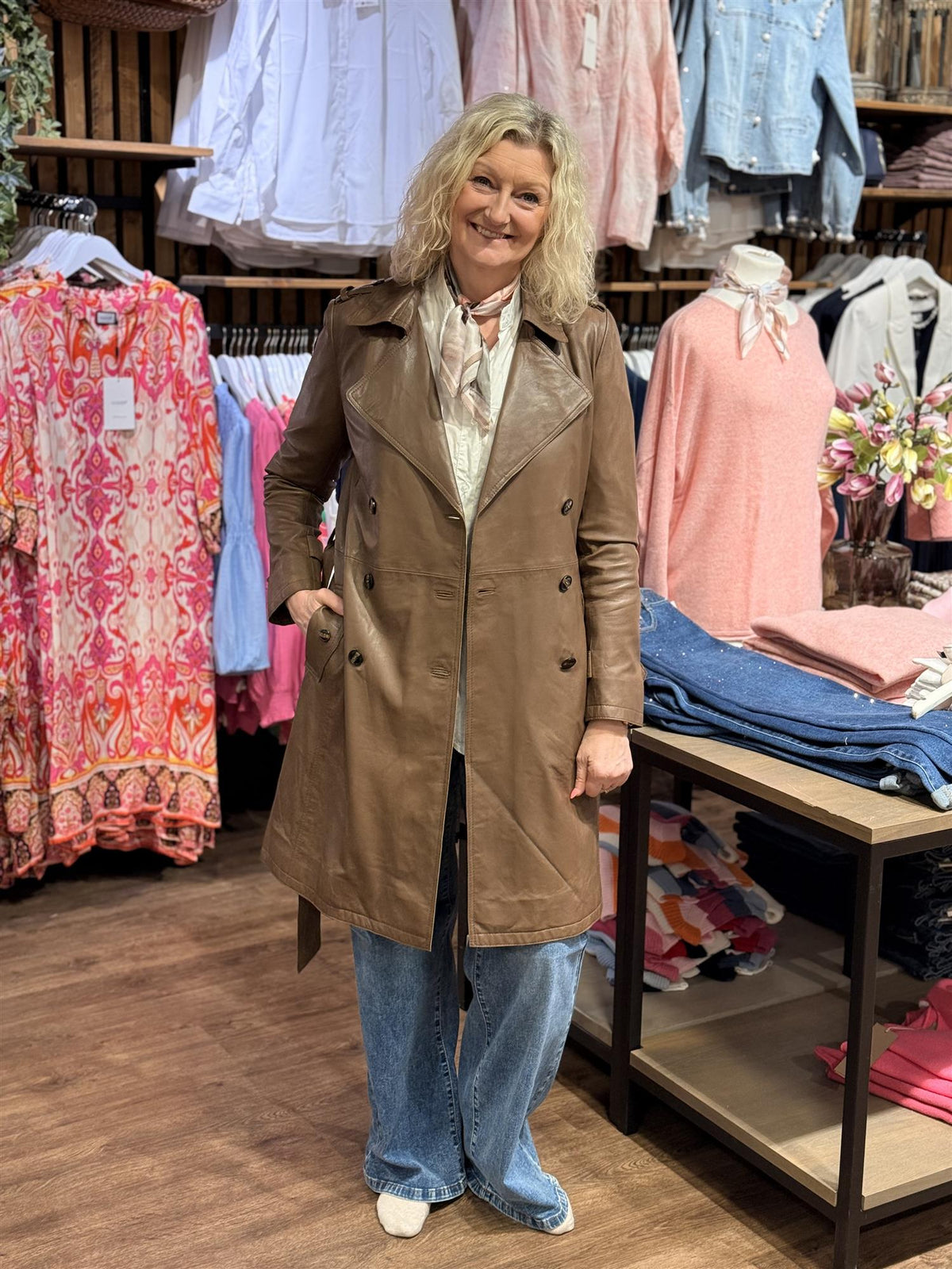 Julia Leather Trenchcoat Nude Brown