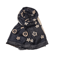 Skjerf Sort Blomst Frynser