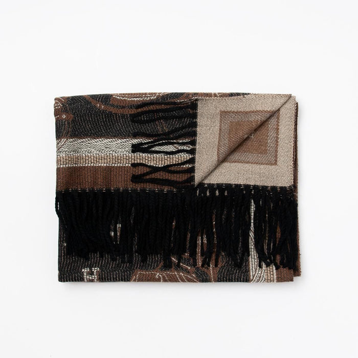 Skjerf Frynser Brun/Sort Mønster