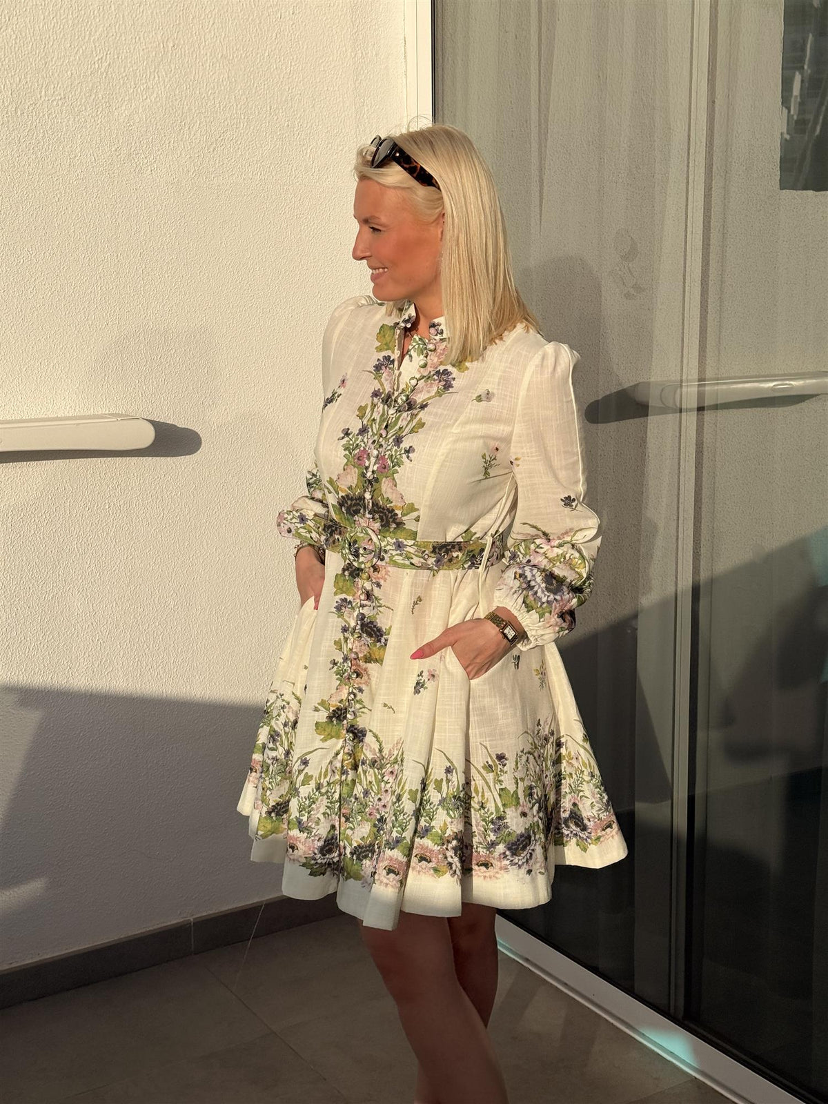 Kjole Kort Blomster Ecru