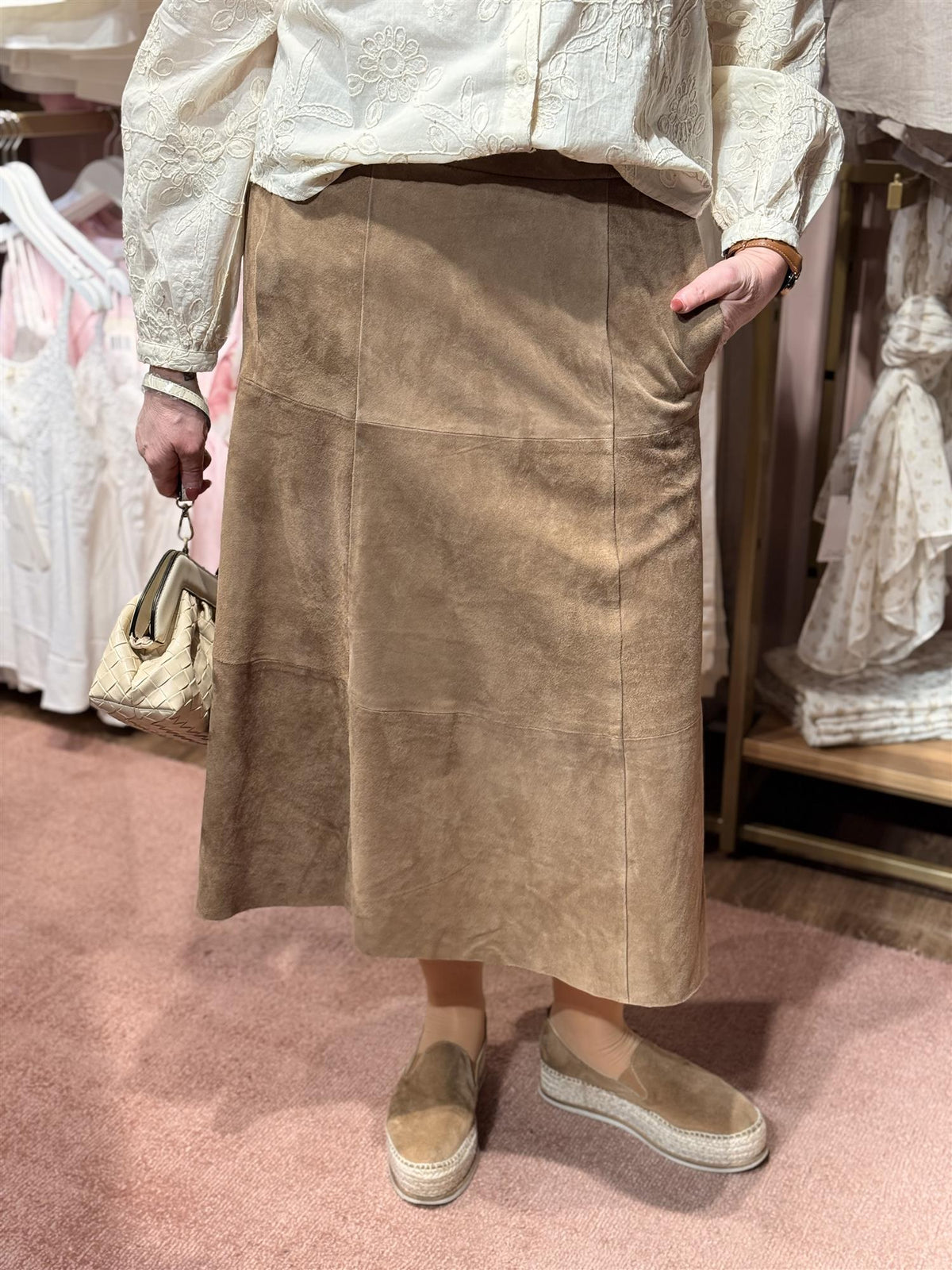 Flora Suede Skirt Nude Brown